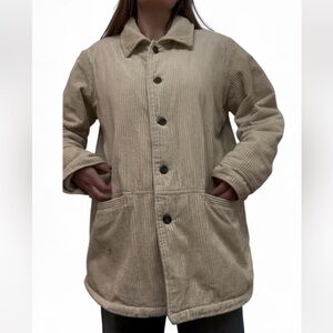 1990s BlAIR Beige Cordoroy Coat With Shearling Lining Large